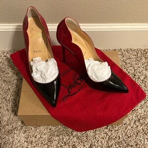 Christian Louboutin Red and Black Patent Leather Pointed Toe Pumps